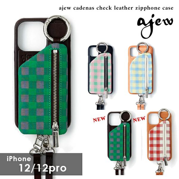  ajew エジュー ajew cadenas check leather zipphone case【iPhone 12/12pro対応】 ac202100112