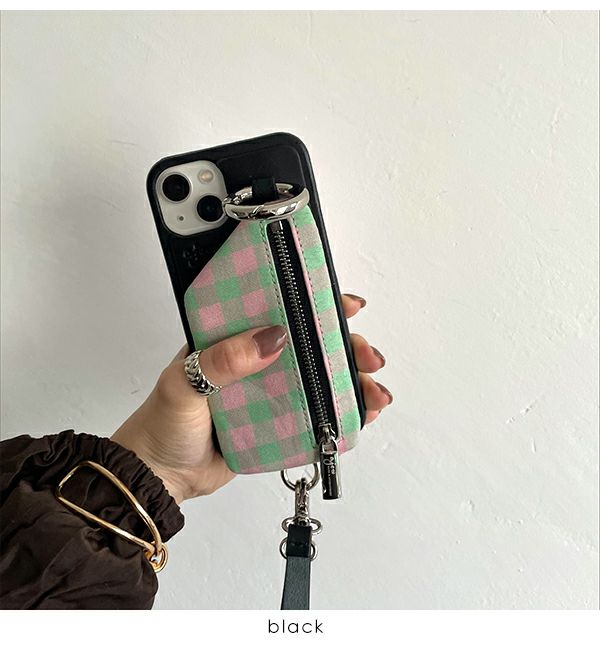 ajew エジュー ajew cadenas check leather zipphone case【iPhone13