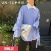 un-sophie アンソフィー Stripe cuffs ribbon shirts uve230121