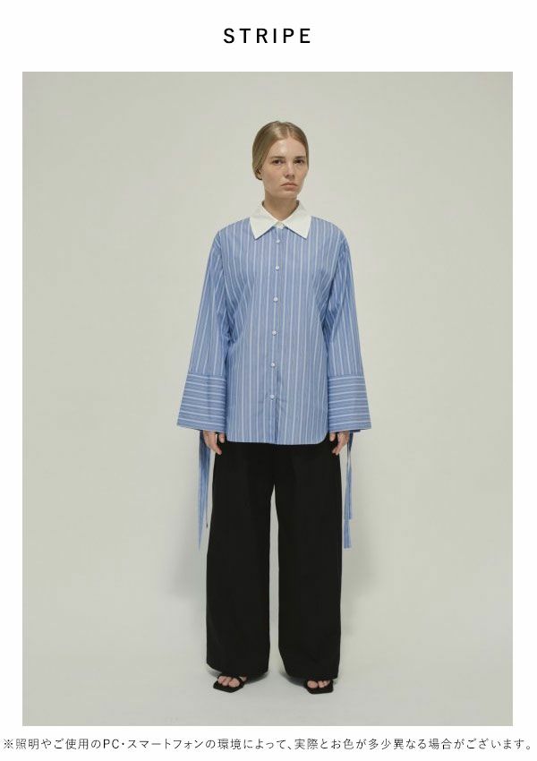 un-sophie アンソフィー Stripe cuffs ribbon shirts uve230121