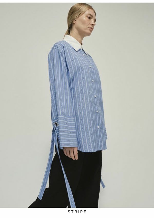 un-sophie アンソフィー Stripe cuffs ribbon shirts uve230121