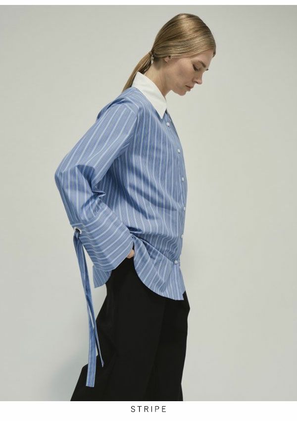 un-sophie アンソフィー Stripe cuffs ribbon shirts uve230121