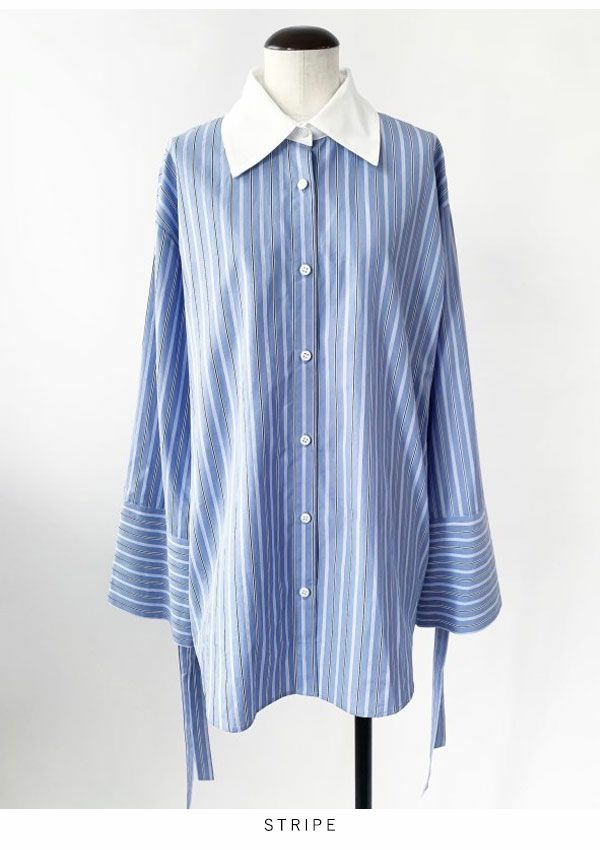 un-sophie アンソフィー Stripe cuffs ribbon shirts uve230121