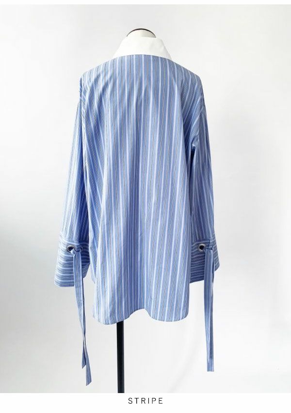 un-sophie アンソフィー Stripe cuffs ribbon shirts uve230121