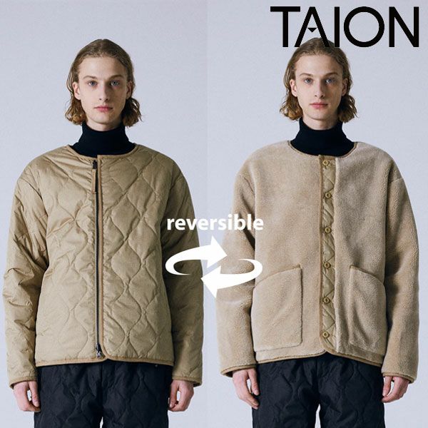 《即納》タイオンTAIONアウター23winterミリタリーリバーシブルクルーネックダウンジャケットベストロング丈長袖防寒ユニセックスr104bml-1