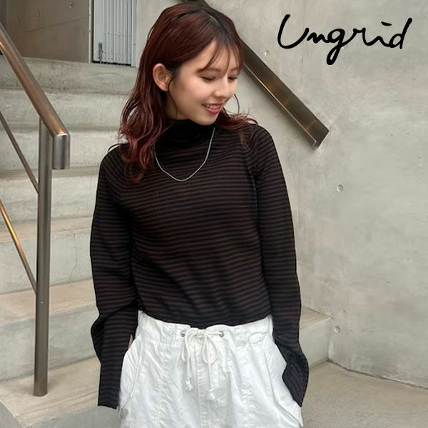 Ungrid アングリッド フレアスリーブフィットボーダーニット