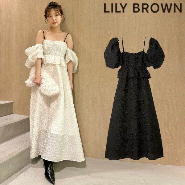 【SALE10%OFF】【即納】リリーブラウンLILYBROWNワンピース24秋冬2WAYペプラムジャガードワンピース8月中旬～9月上旬予約ドレス半袖ロング丈3waylwfo244072