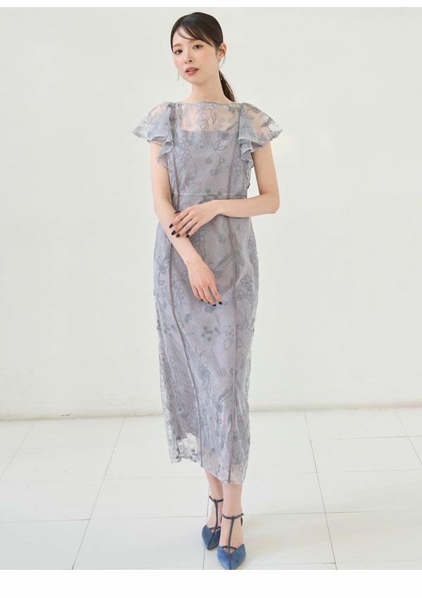 フレイアイディ FRAYI.D チュールレースドレス 結婚式 レースドレス FRAY I.D フレイアイディー ベロア×チュールストライプレースドレス