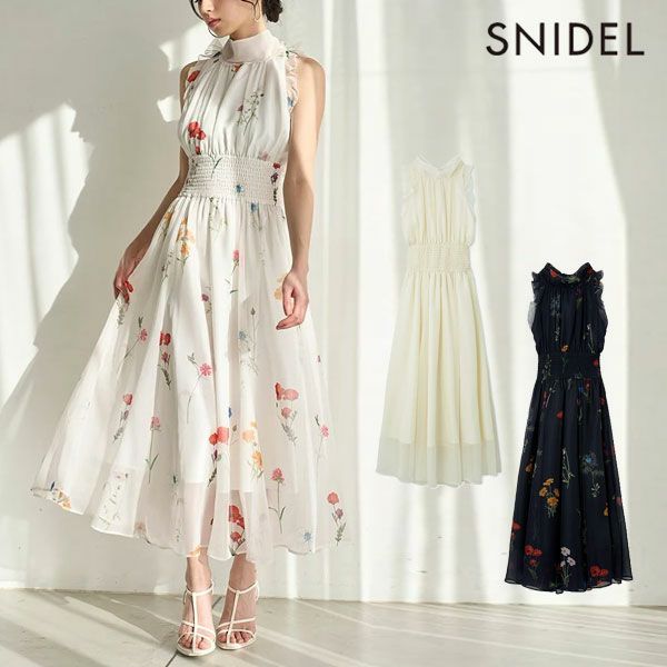 スナイデル SNIDEL バックリボンシフォンワンピース （FLOWER