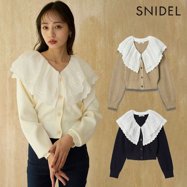 SNIDELトップス スナイデル SNIDEL トップス 25秋冬 レースカラーニットプル