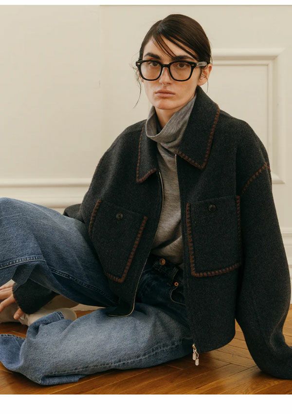 即納】 クレドナ CREDONA アウター WOOL EMBROIDERY SHORT ZIP JACKET