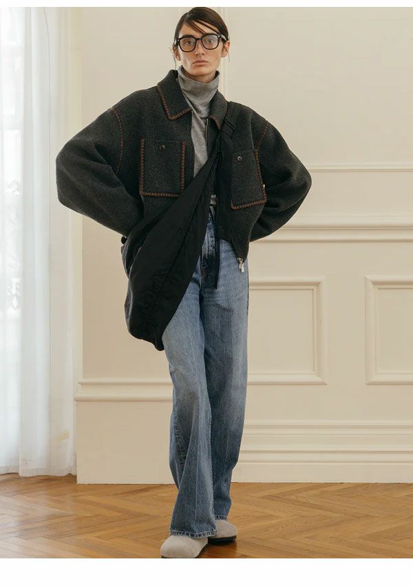 即納】 クレドナ CREDONA アウター WOOL EMBROIDERY SHORT ZIP JACKET