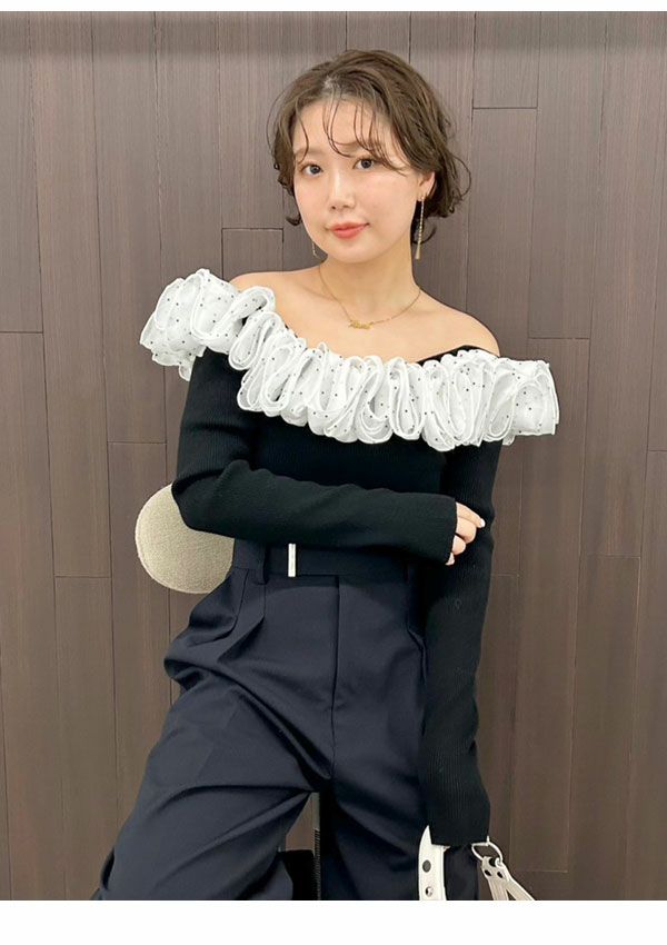 フレイアイディー FRAY I.D トップス 26春夏 フリルコンビオフ